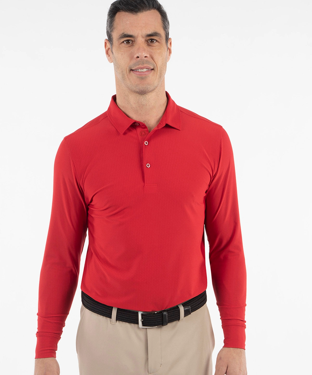 Comfortable Layers Quick Dry Material Performance Jersey Balata Print Long-Sleeve Polo