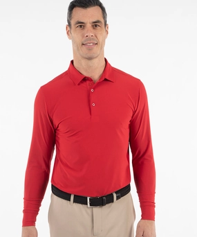 Comfy Base Timeless Look Performance Jersey Balata Print Long-Sleeve Polo