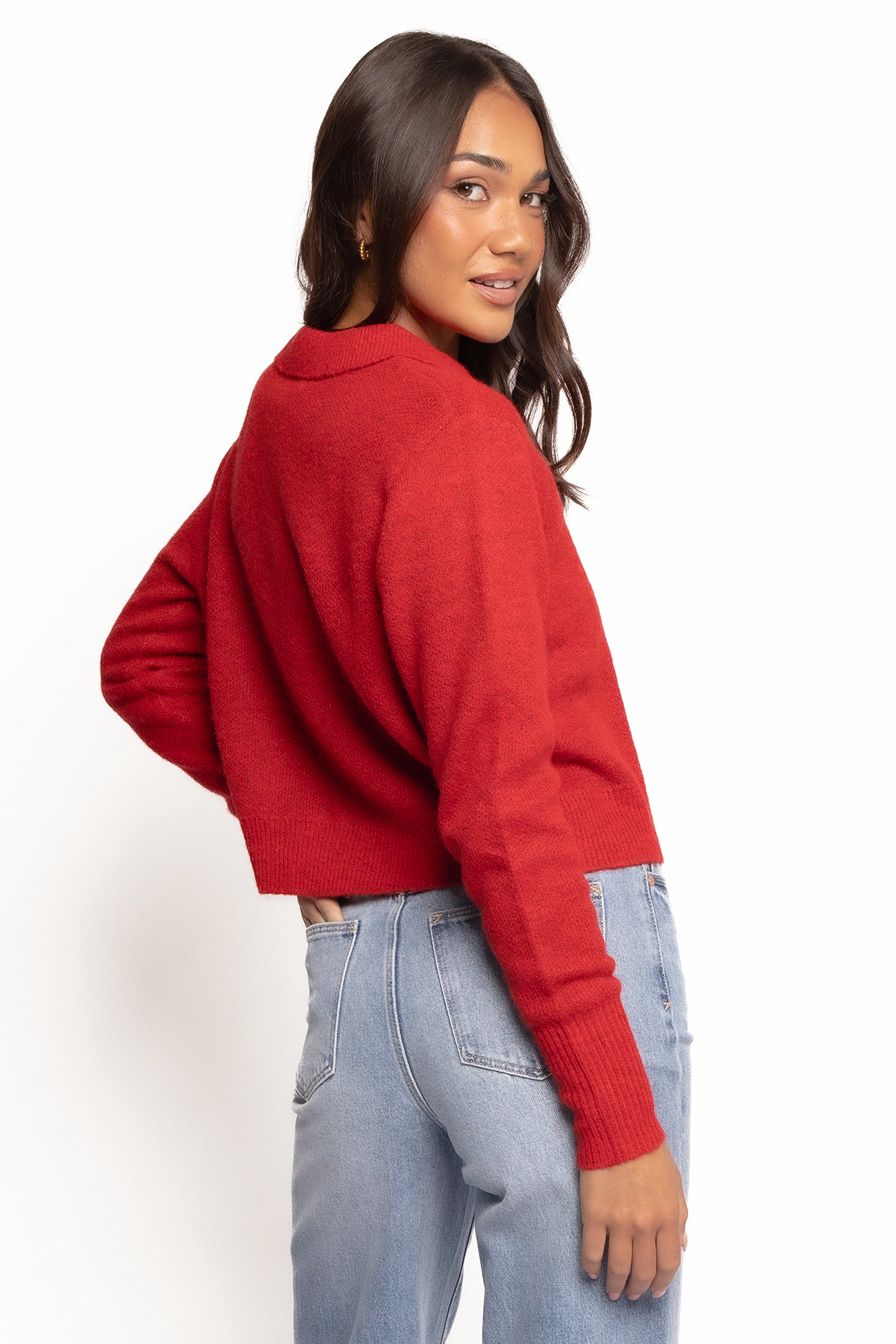 Naya Collar Cardigan - Red AntiPilling Treatment Wrinkle resistant fabric