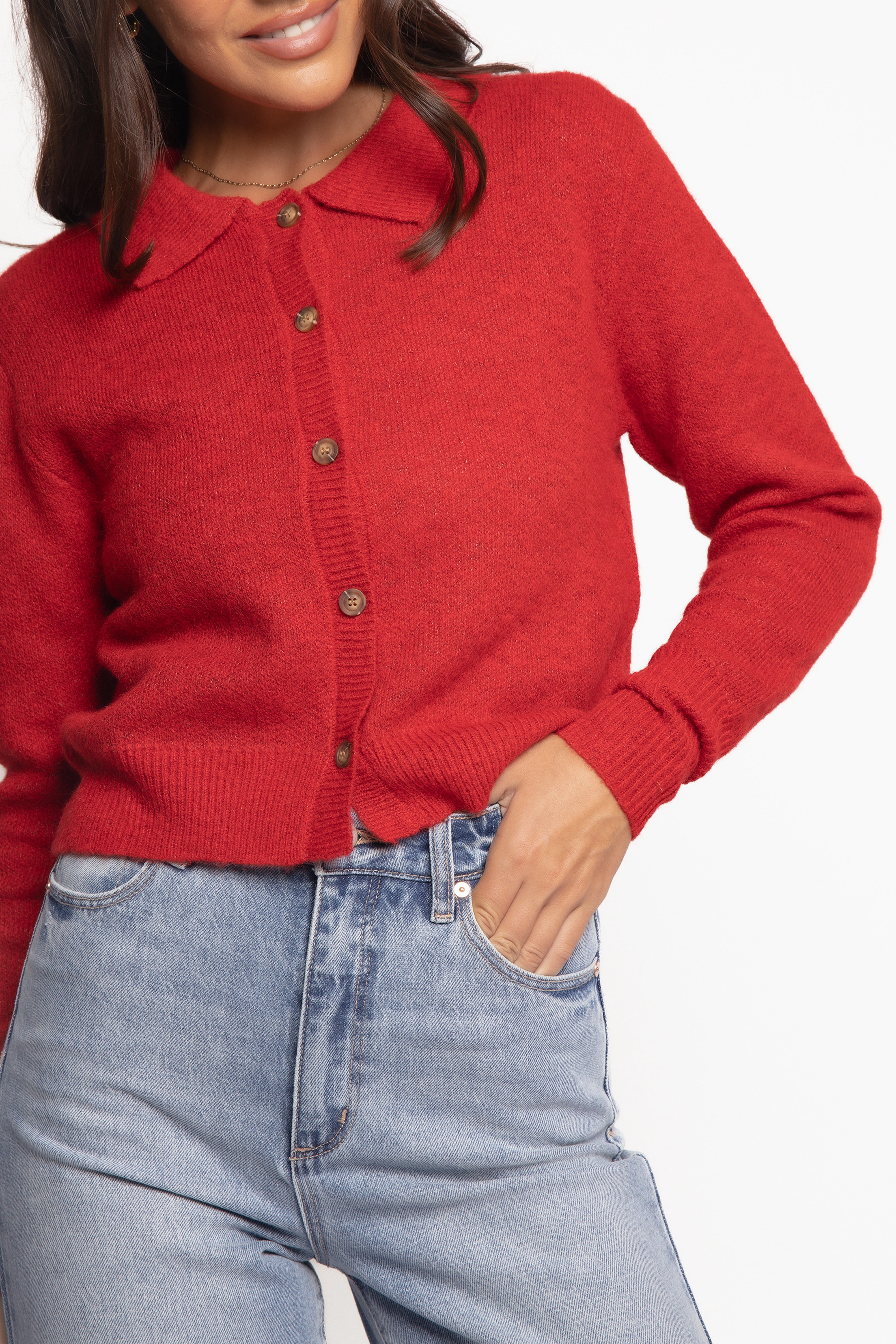 Gentle Fabric Naya Collar Cardigan - Red