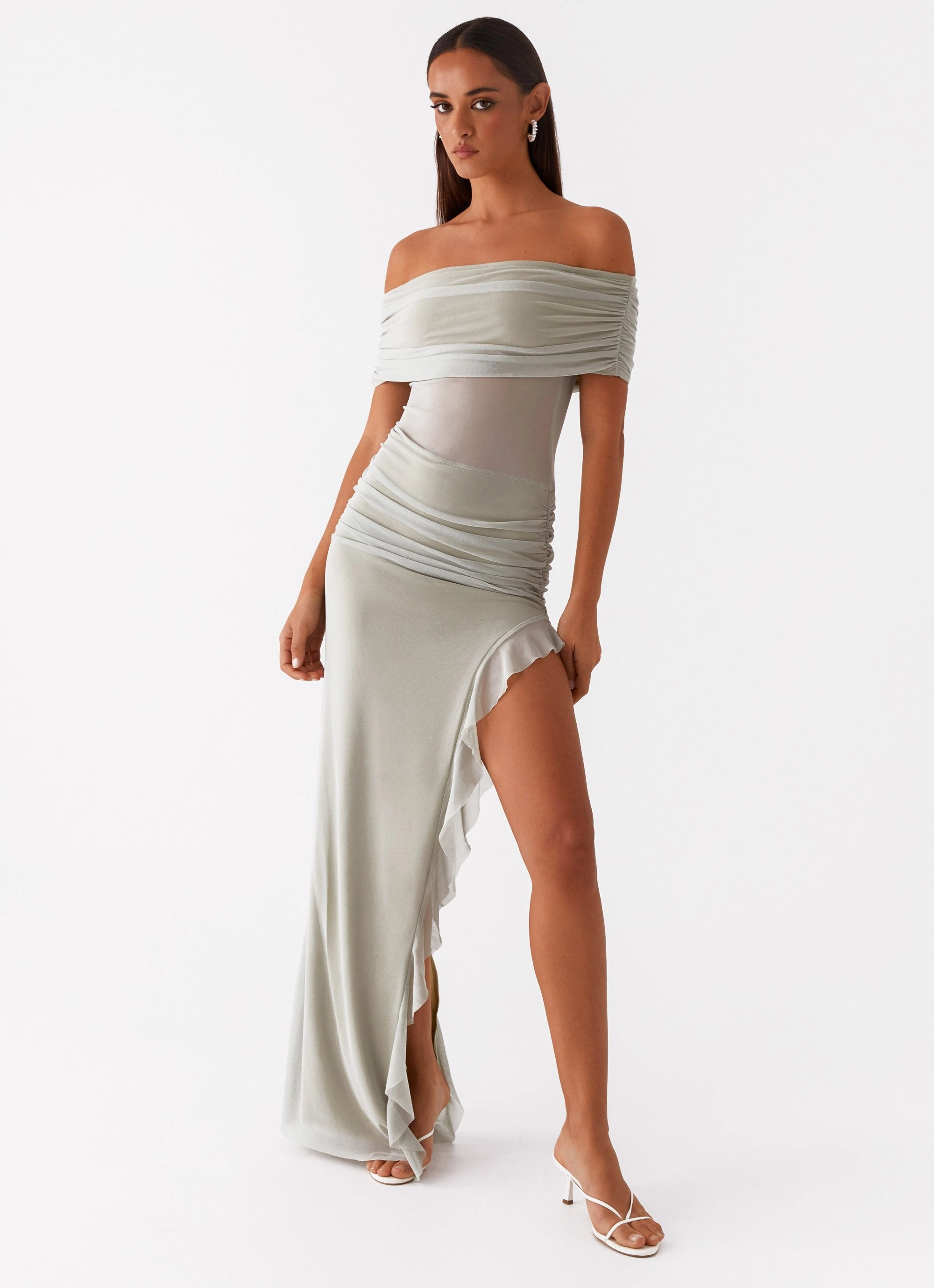 Nelly Off Shoulder Maxi Dress - Pistachio Fall Layer