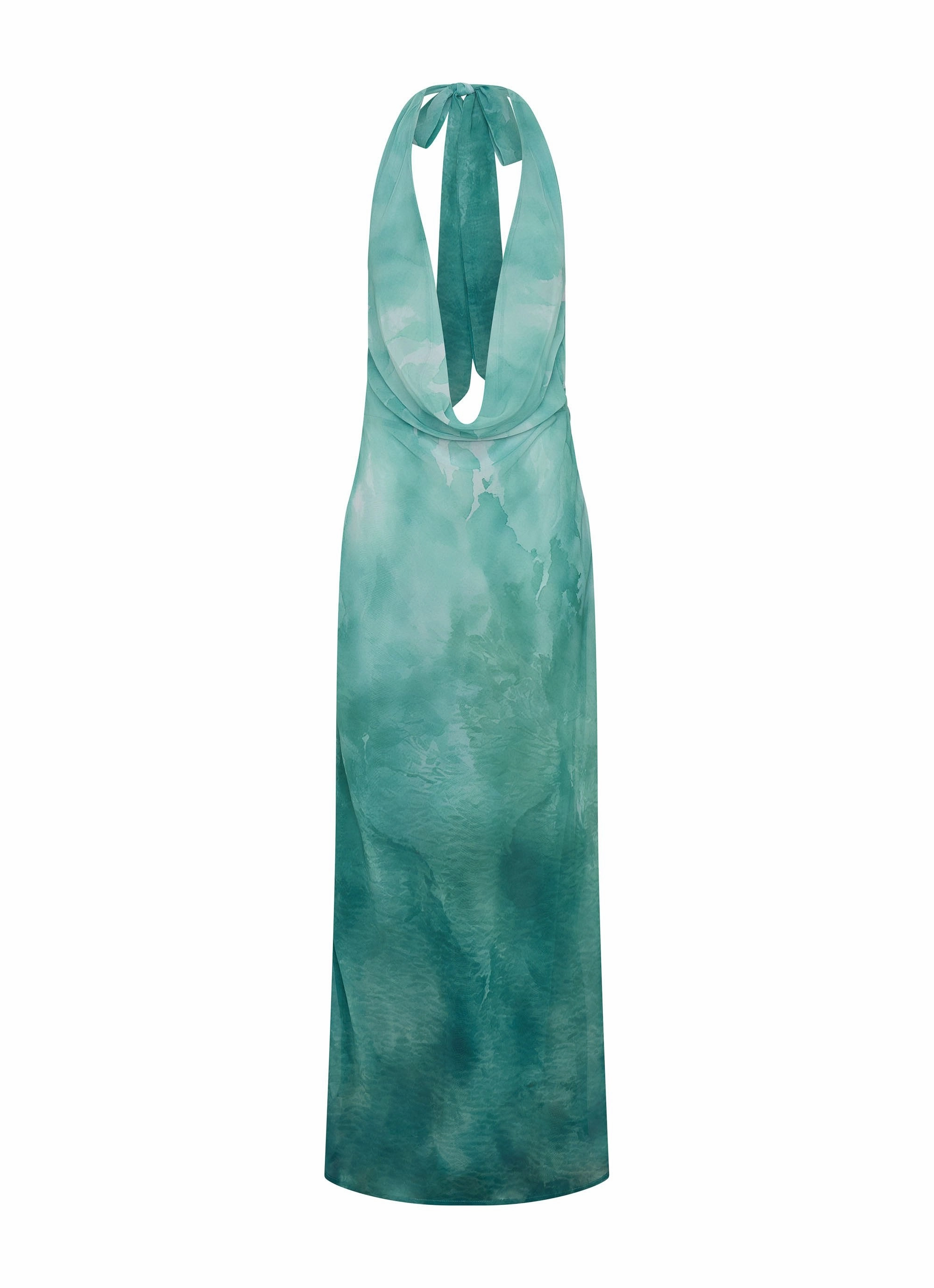 Nerissa Cowl Neck Maxi Dress - Green Tie Dye Perfect Length Romantic-Style