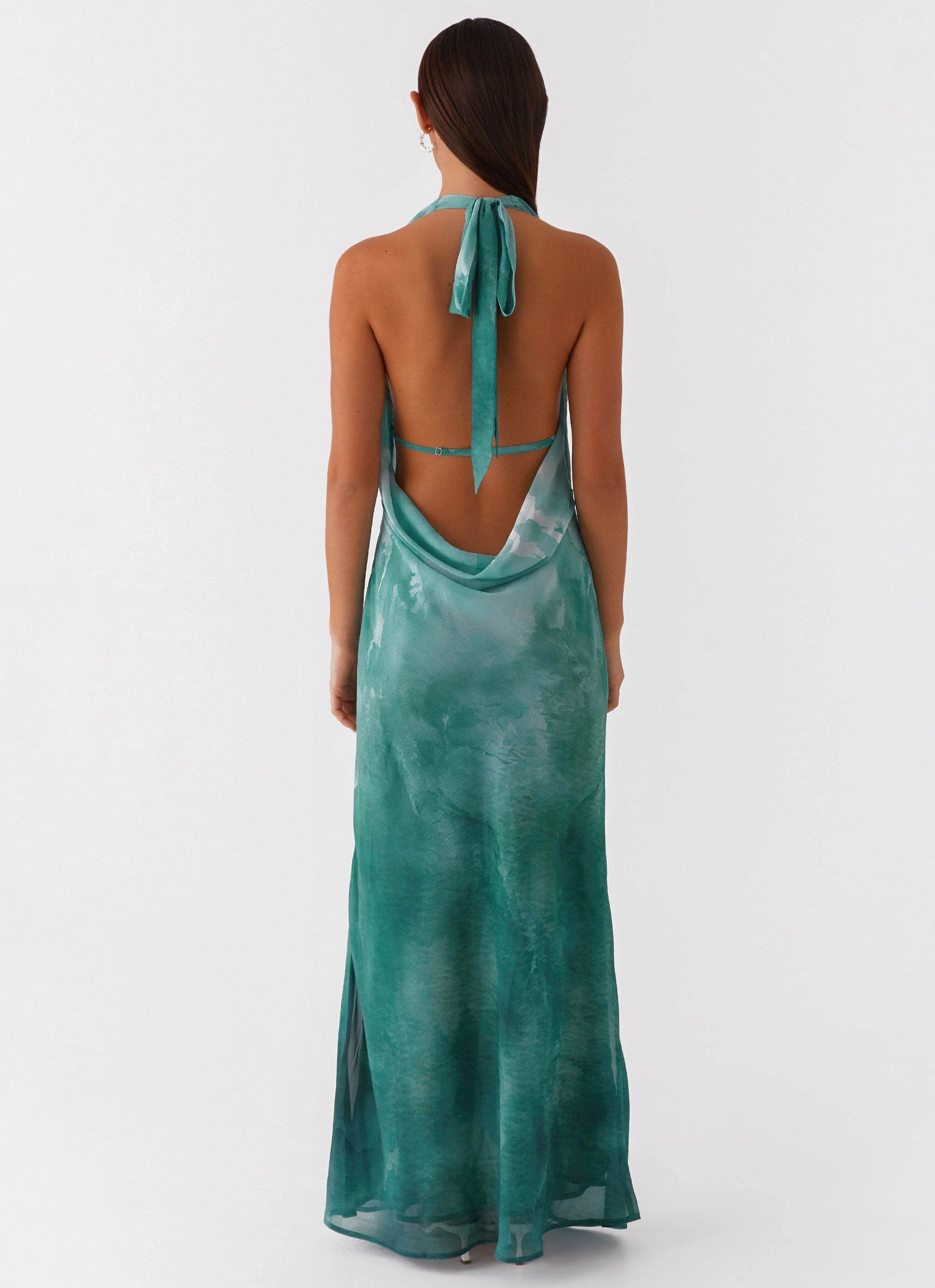 Clean Structure Cozy Texture Nerissa Cowl Neck Maxi Dress - Green Tie Dye