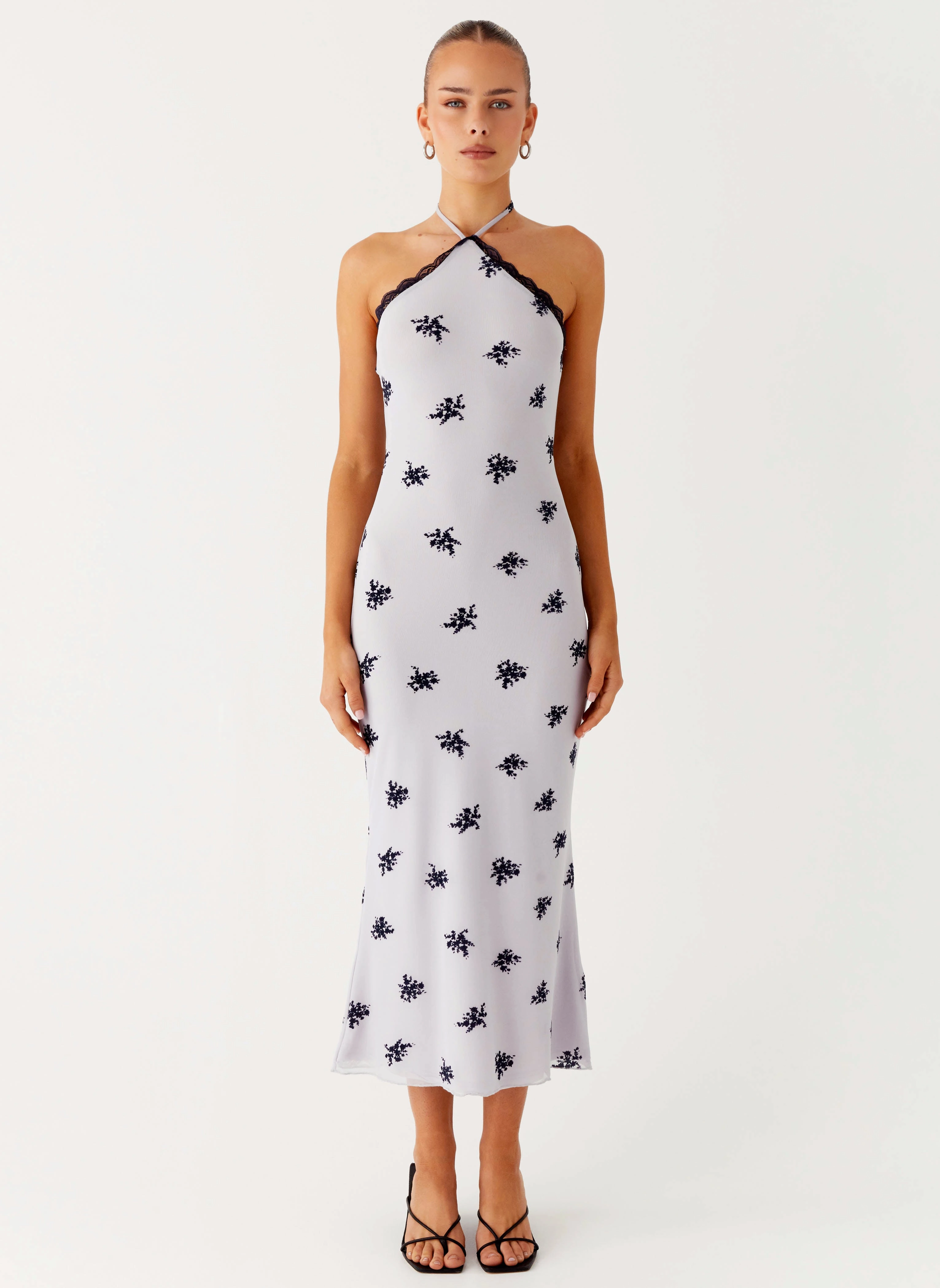 Effortless Tailoring Repair-Friendly Nestel Flock Halter Midi Dress - Lilac