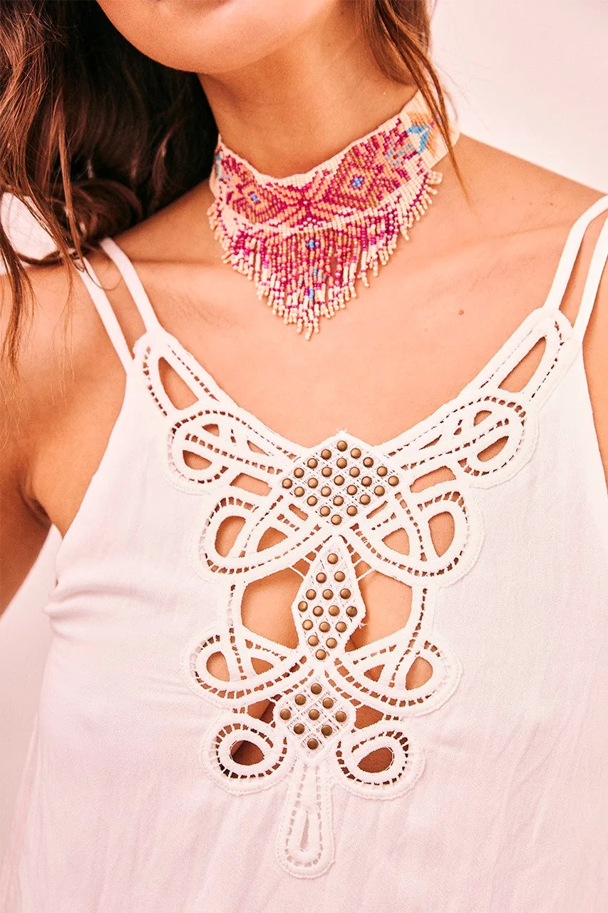 Next - level - superior Embroidered Lace Cami with Ruffles | White Cozy Stretch Soft and durable