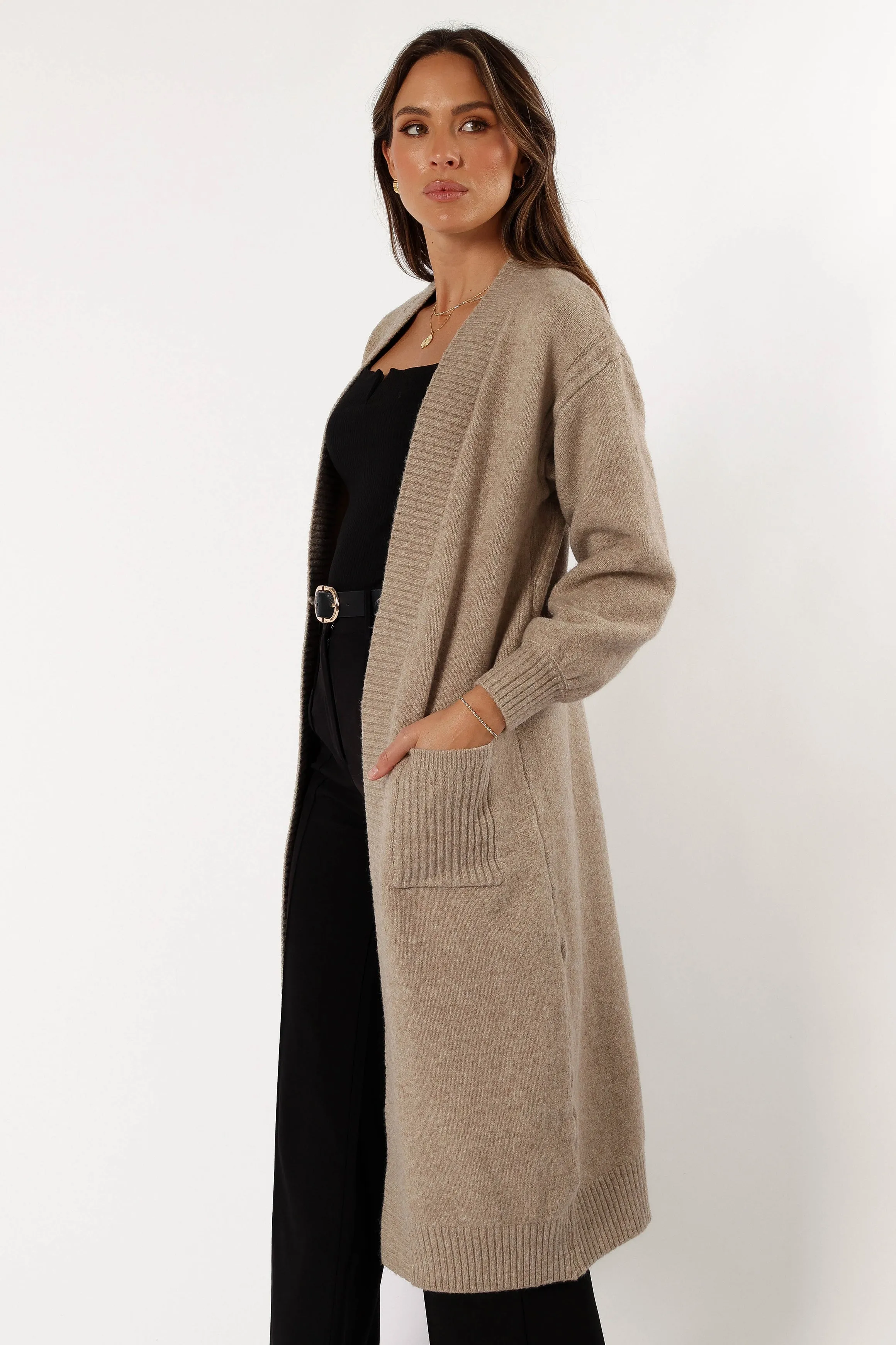 Organic Cotton Warm Outfit Nicolette Open Front Long Cardigan - Latte