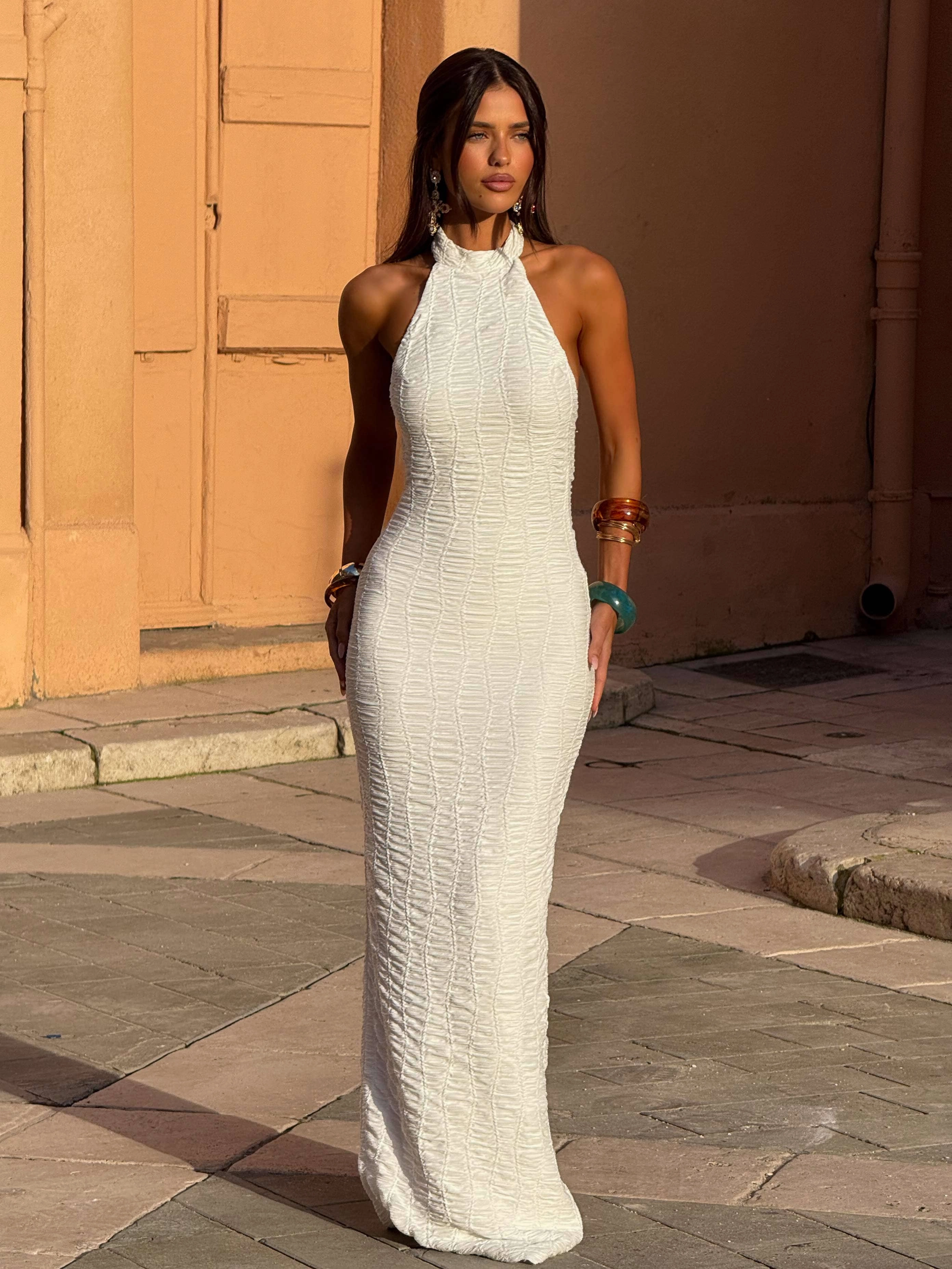 NICOLINA MAXI DRESS WHITE Fresh Form Silky-Feel