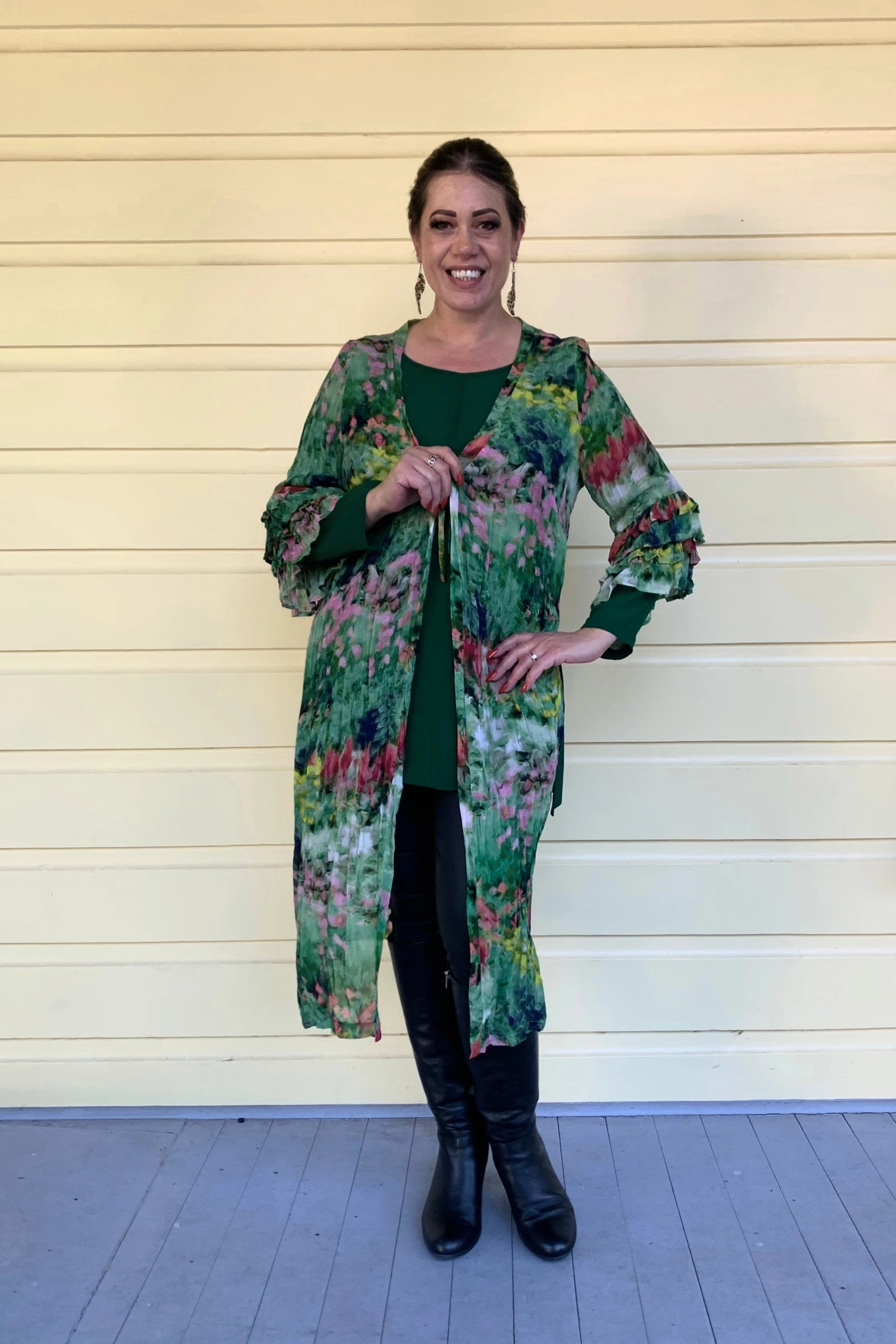 Niovara - 1084-033 Impressionist Ruffle Kimono NonIrritatingLining Organic Cotton Blend