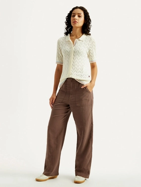 Women's Brown Loose Fit Mid Rise Trousers Relaxed Vibe NonRestrictiveFit