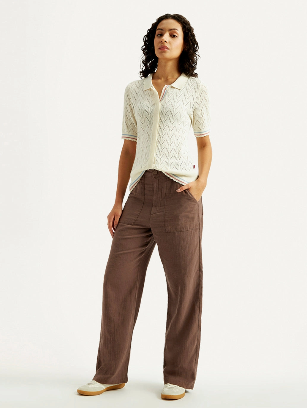 Women's Brown Loose Fit Mid Rise Trousers Relaxed Vibe NonRestrictiveFit