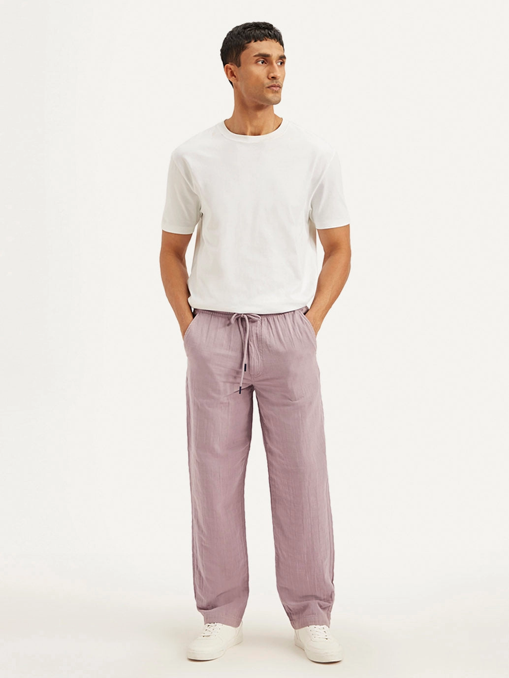 Ventilated Mesh Lining Men's Mauve Loose Straight Fit Chino Trousers
