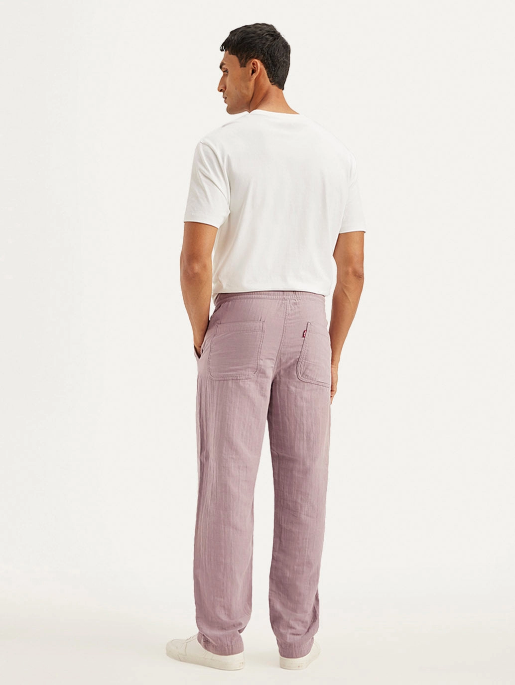 Polyester fabric Perfect Length Men's Mauve Loose Straight Fit Chino Trousers