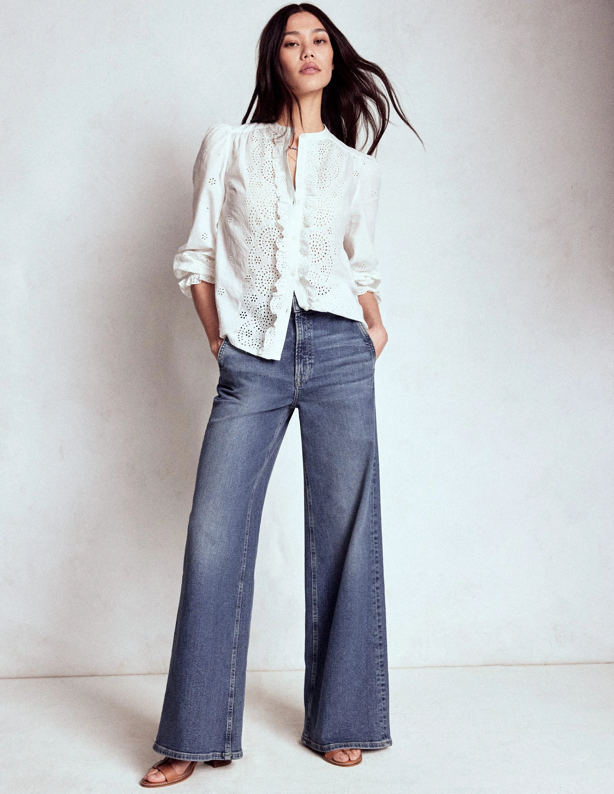 High Rise Clean Wide Jeans-Mid Vintage Water-resistant Slimline Fit