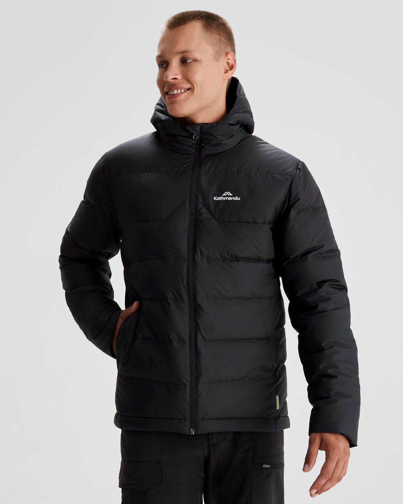 Reinforced Hems Men's Epiq Hooded Down Jacket - Black/Black