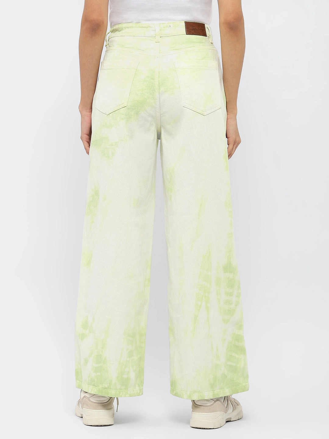 Madame Tie-Dye Green Wide Leg Jeans Casual Student Outfit