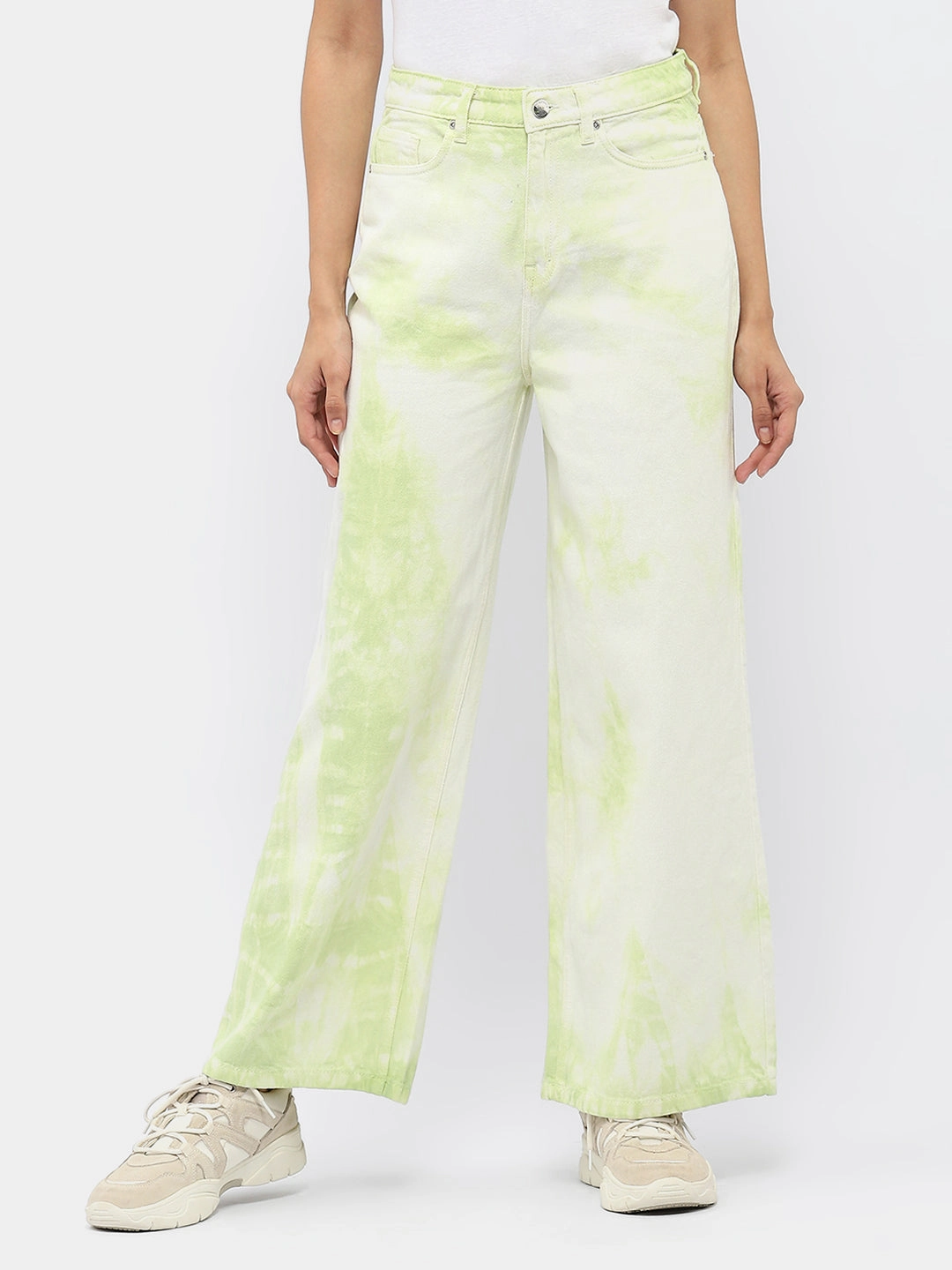 Madame Tie-Dye Green Wide Leg Jeans High Quality Bold Look Summer Vibes