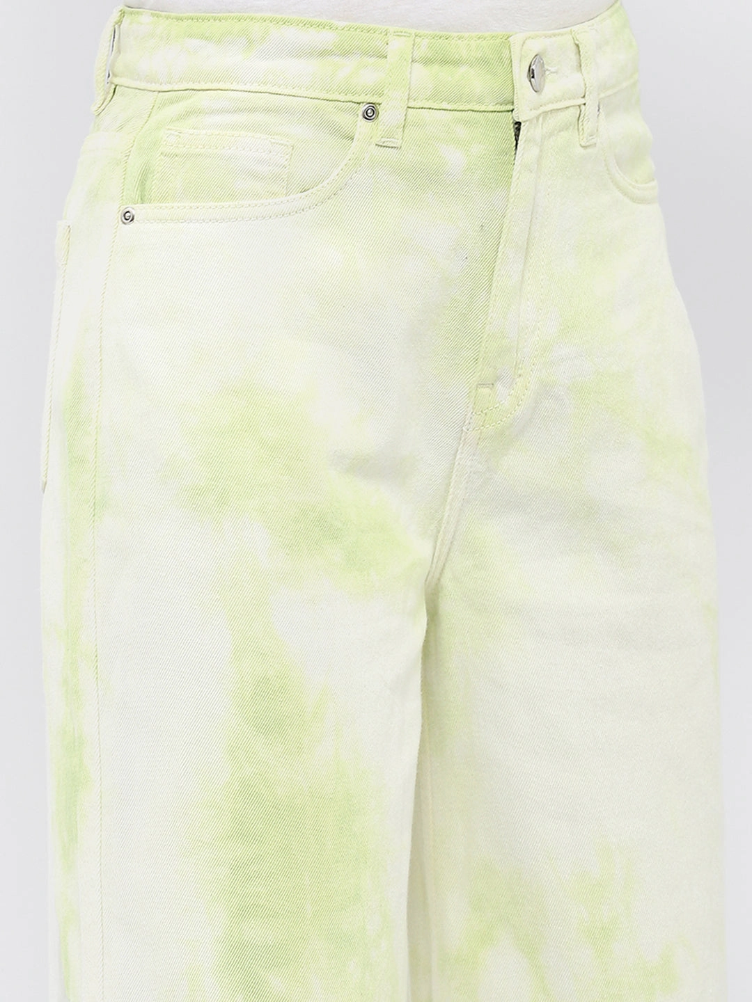 Madame Tie-Dye Green Wide Leg Jeans Shopping Day Street Fashion Textured Casual Elegance