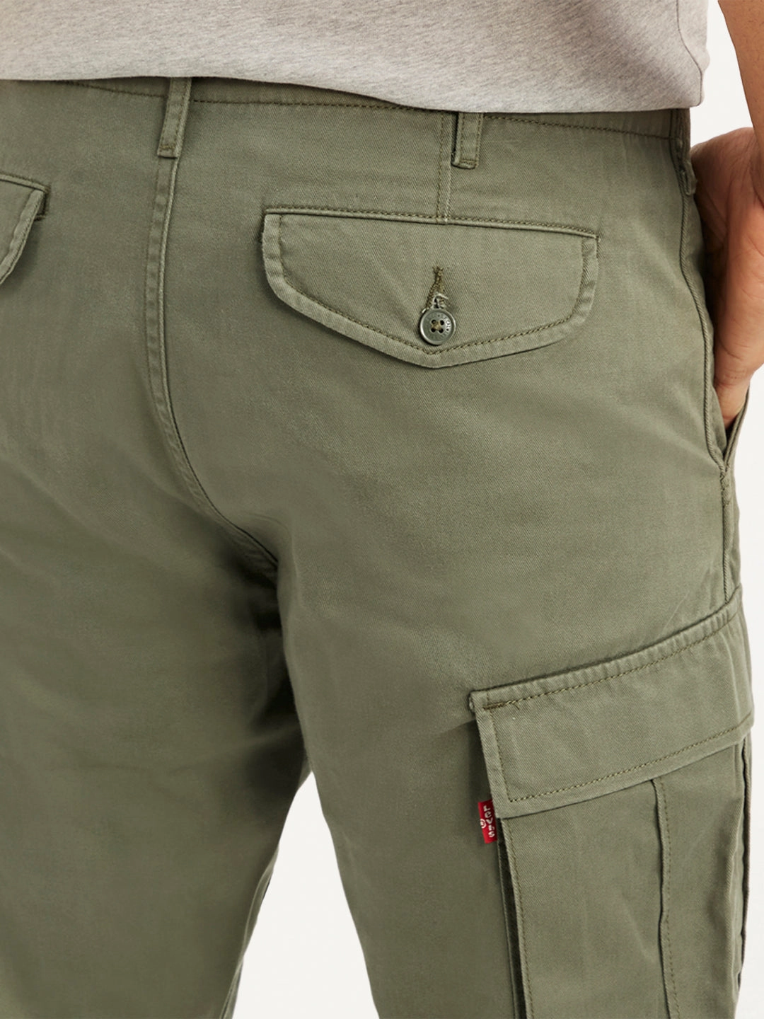 Flexible Fabric Body Contour Men's Olive Relaxed Fit Cargo Trousers