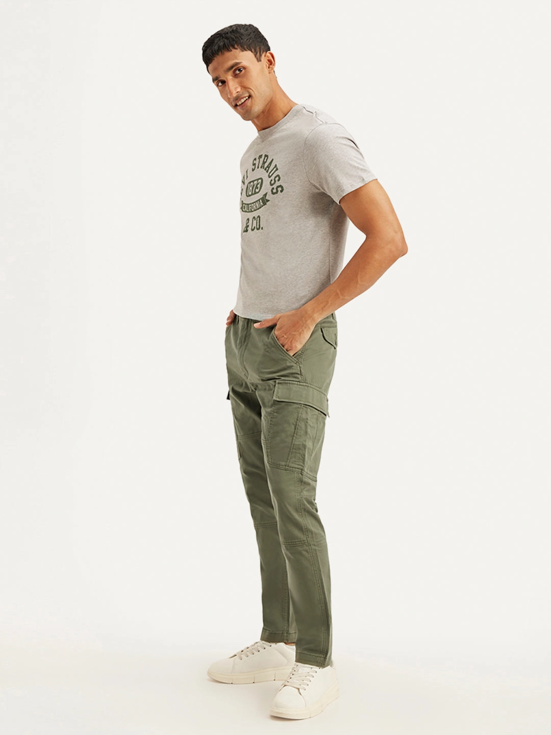 Men's Olive Relaxed Fit Cargo Trousers Minimal Comfort