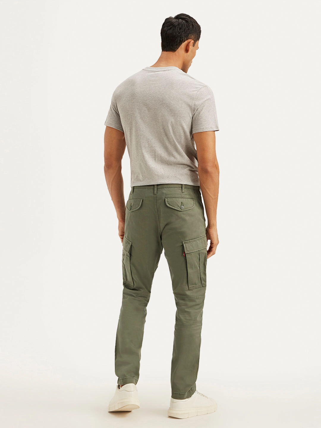 Training Wear Cropped hem Men's Olive Relaxed Fit Cargo Trousers