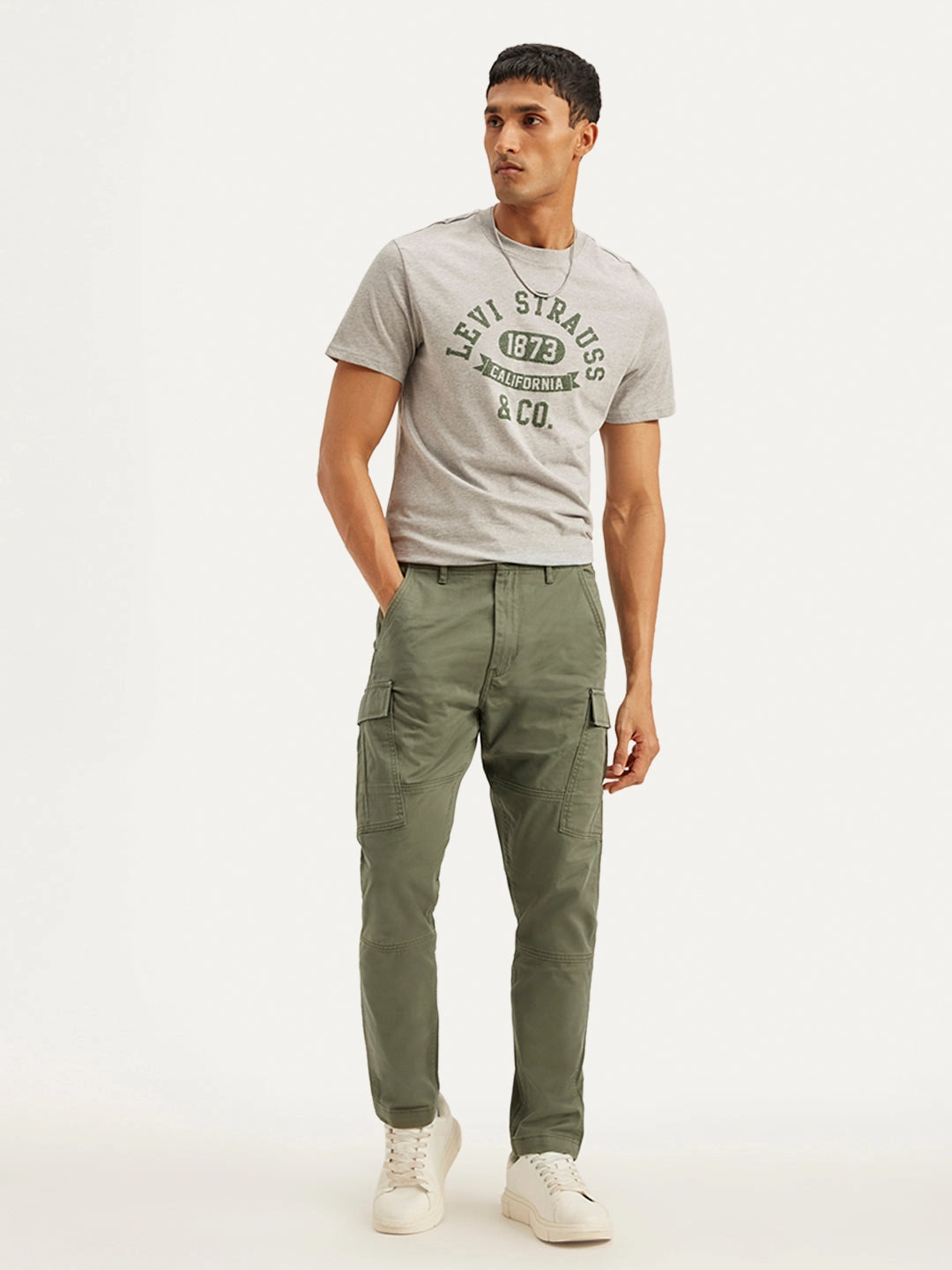 Long Use Men's Olive Relaxed Fit Cargo Trousers