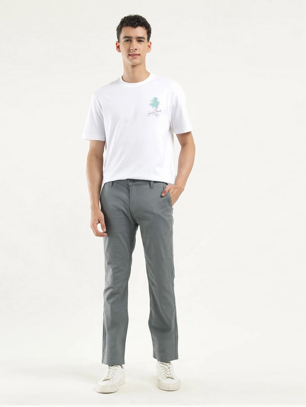 Tapered Leg Design Men's Grey Slim Fit Chinos