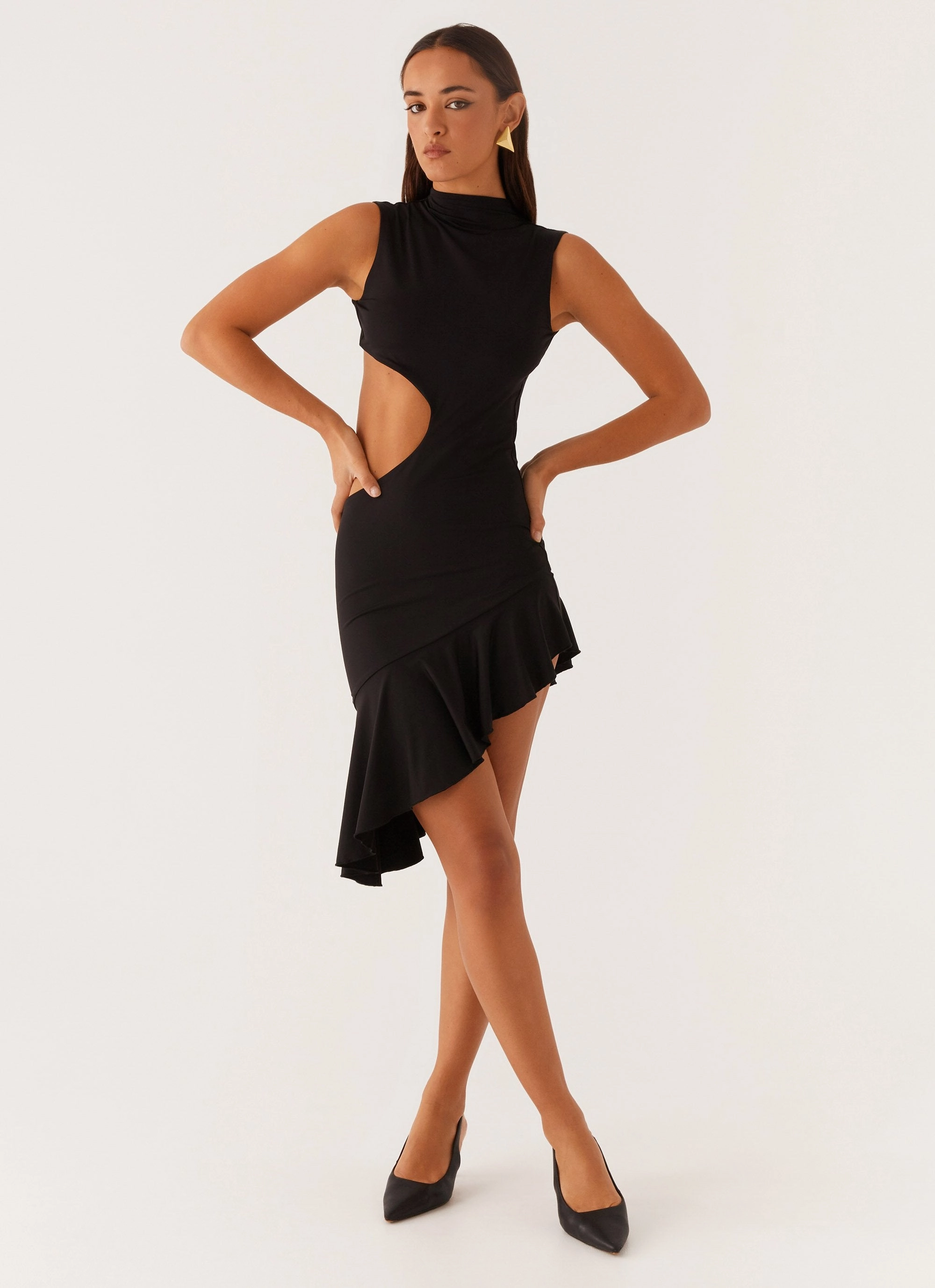 Natara Cut Out Midi Dress - Black Comfortable fit for outings Fashionable Layers