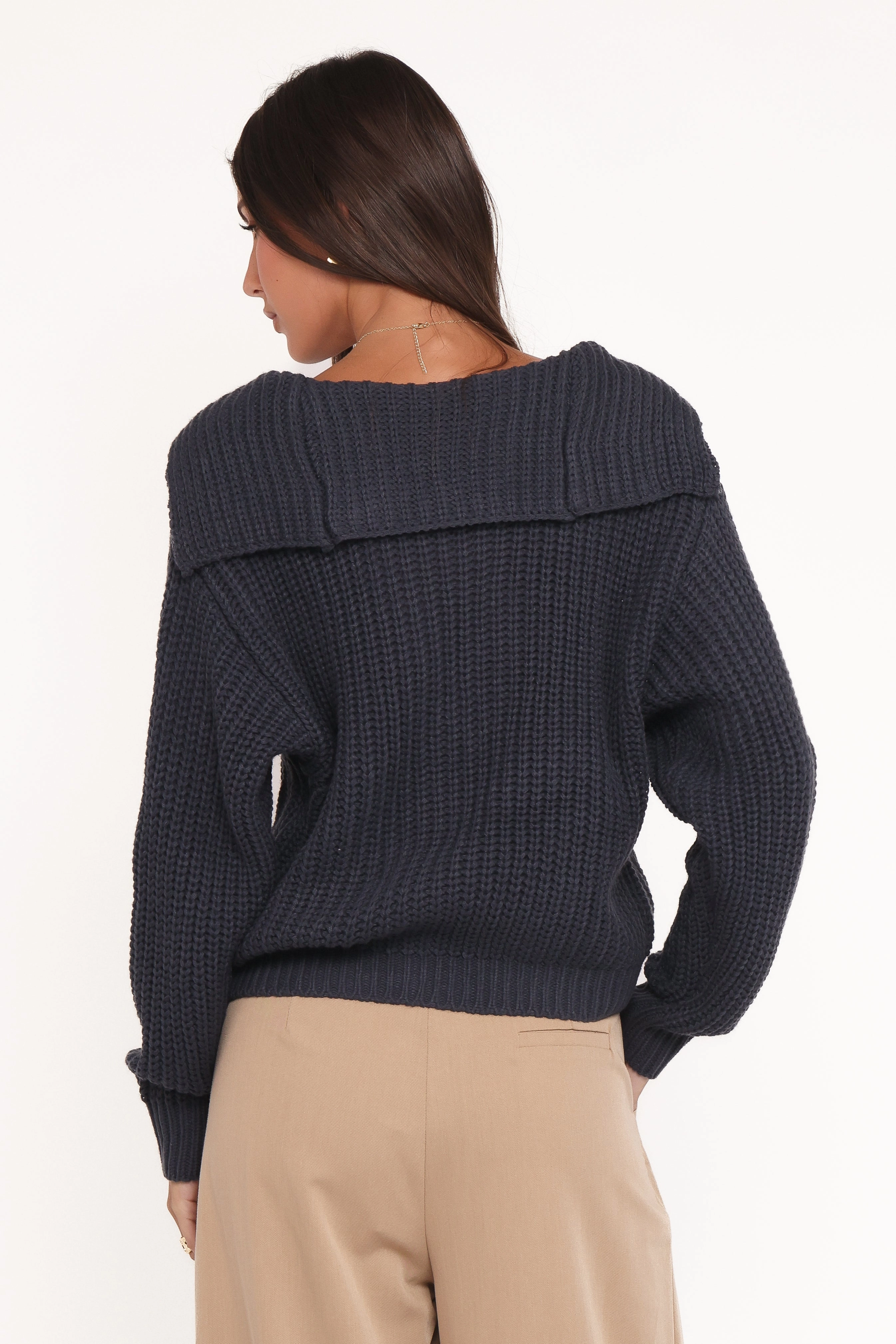 FrictionResistant Sleeves Amelia Oversize Collar Button Cardigan - Navy