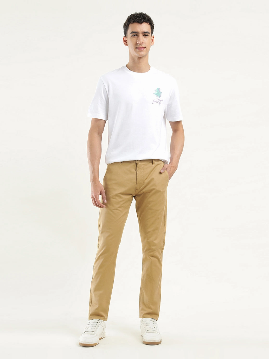 Men's Khaki Slim Tapered Fit Chinos AbrasionResistantFabric Denim finish