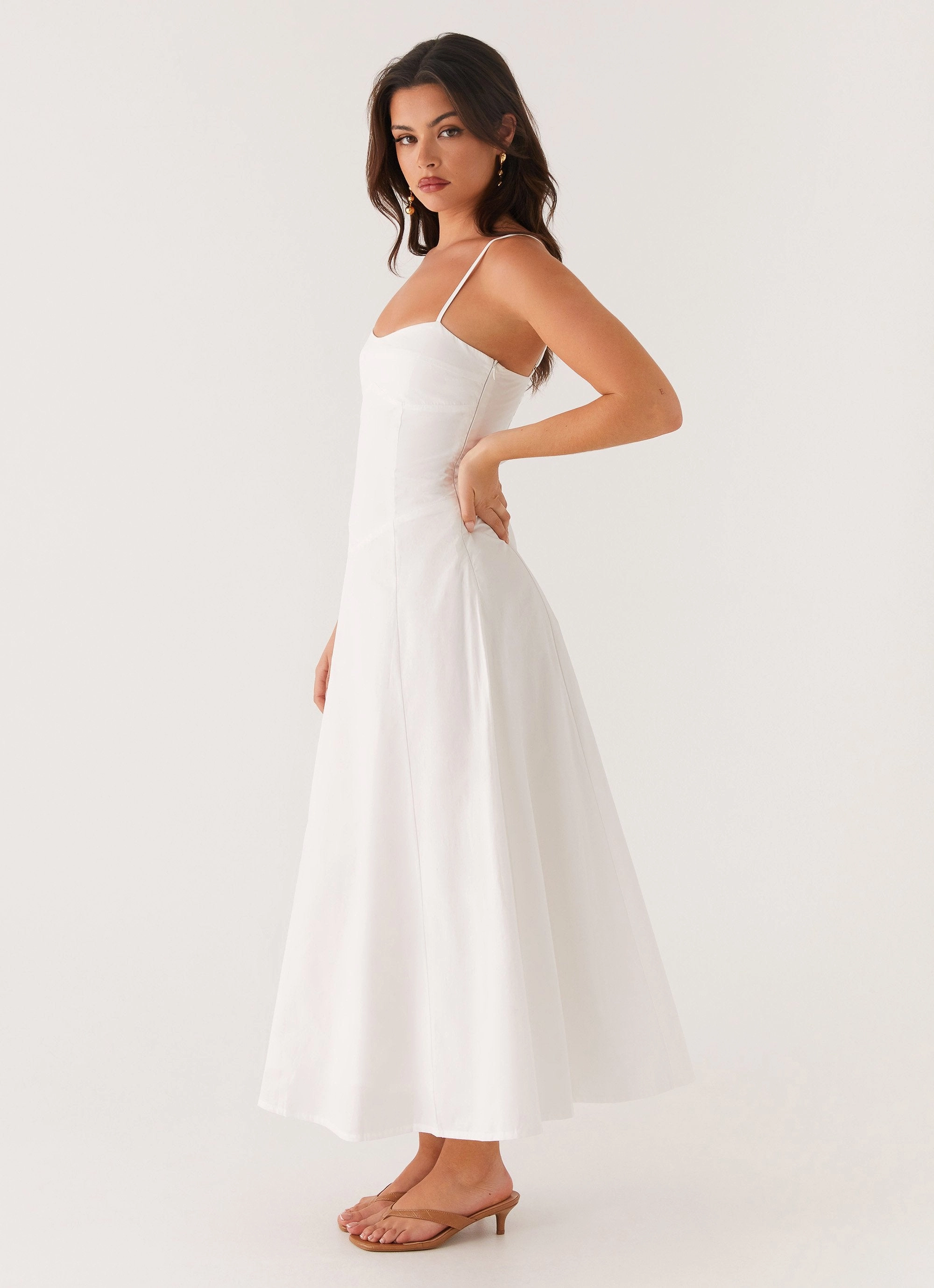 Noosa Midi Dress - White Elegant Waistband