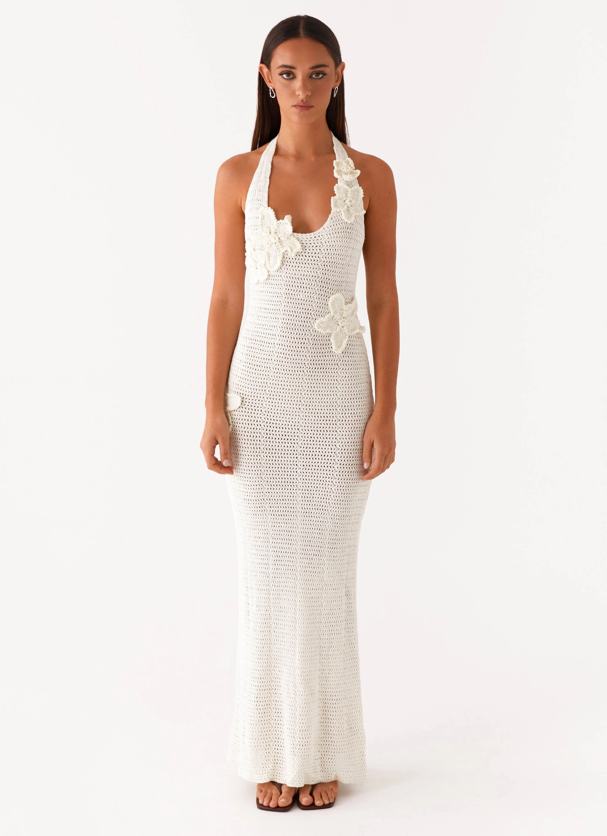 Gentle Glow Natural Silhouette Novalee Flower Crochet Maxi Dress - Ivory