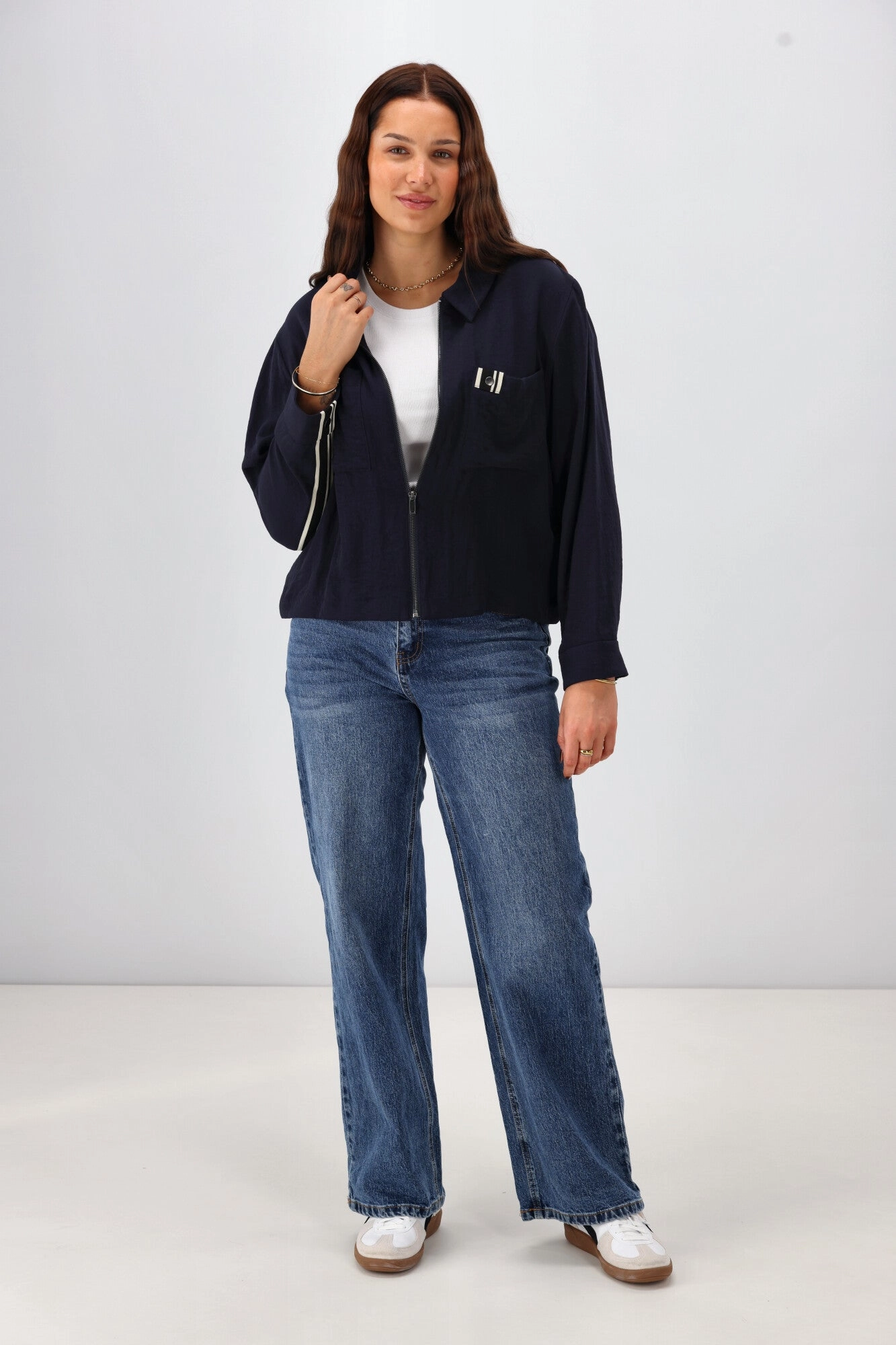 Ergonomic Mobility Cut Shine On Label Lulu Zip Collared Jacket Midnight