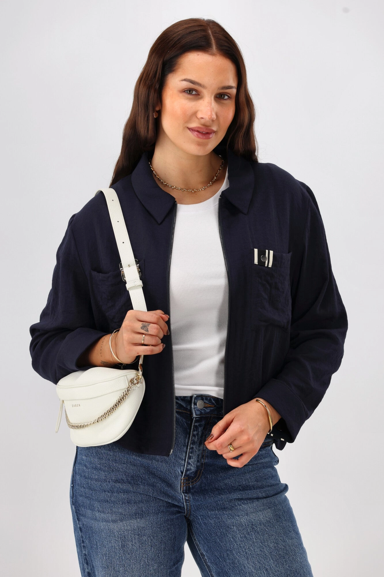 Two Way Zipper Shine On Label Lulu Zip Collared Jacket Midnight