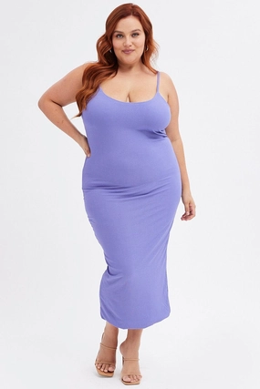 Elegant holiday wear Sophisticated Cut Purple Rib Jersey Midi Dress Tie Waist