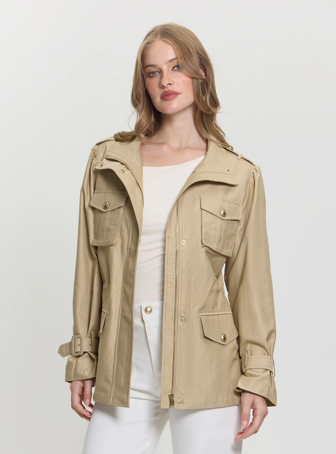 Beige Emma Field Utility Jacket Flexible Daily Fit