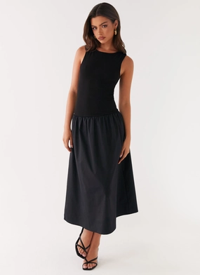 Tulle Air Duchess Midi Dress - Black