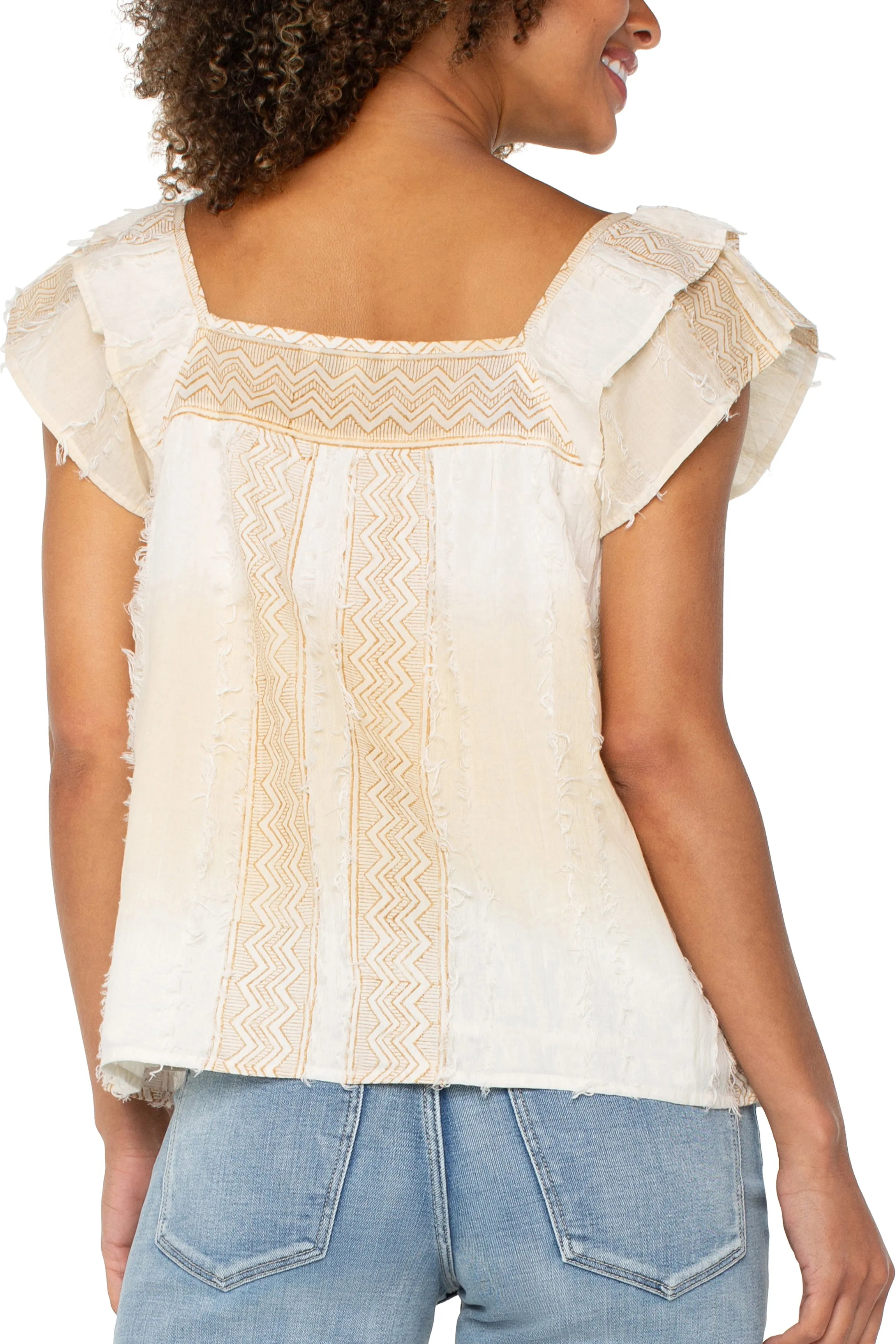 Thermal regulation Office tops Square Neck Woven Blouse | Brown/Cream Chevron Stripe