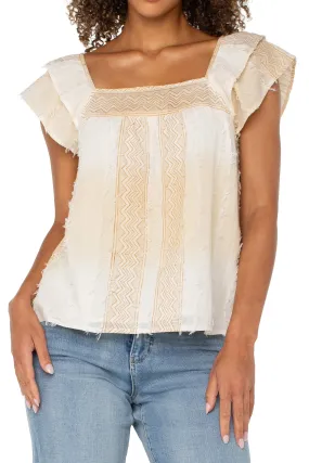 Office tops Square Neck Woven Blouse | Brown/Cream Chevron Stripe tall size