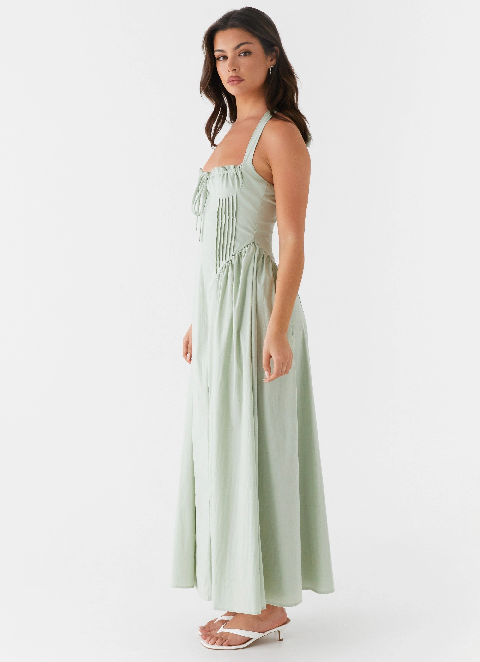 Olenna Halterneck Midi Dress - Sage garden party Fine Details
