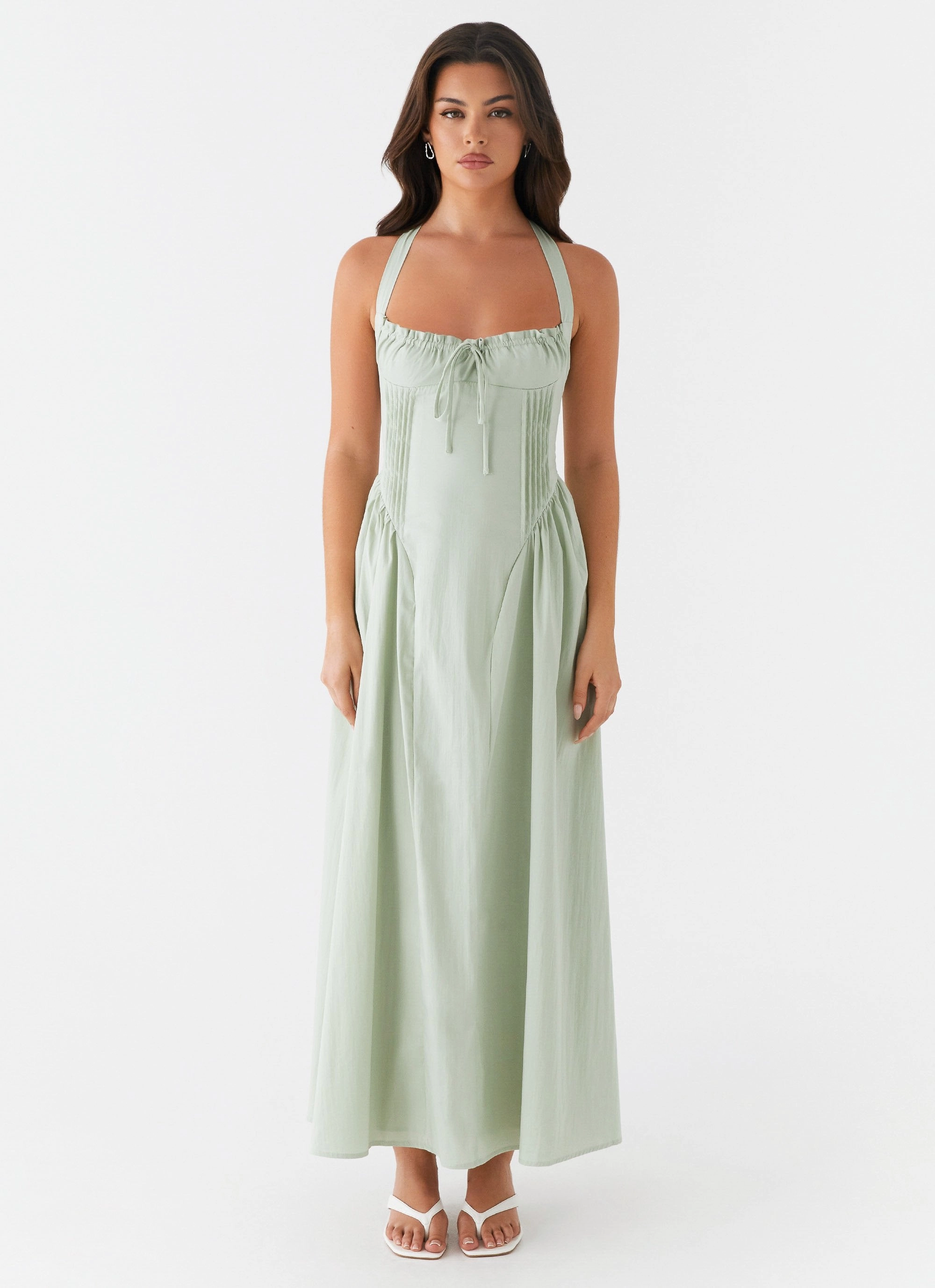 Olenna Halterneck Midi Dress - Sage Smart Waist Design