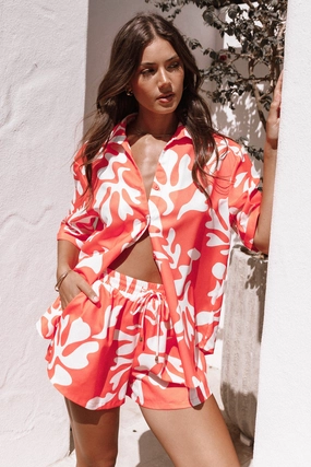 Payton Shirt - Melon White Asymmetrical Cut