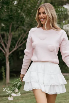 Orlenda Heart Knit Sweater - Pale Pink Fashion Ease WaffleKnit Texture