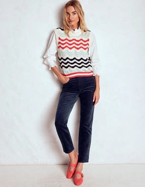 Breathable Waist High-Waisted Cord Slim Jeans-Navy