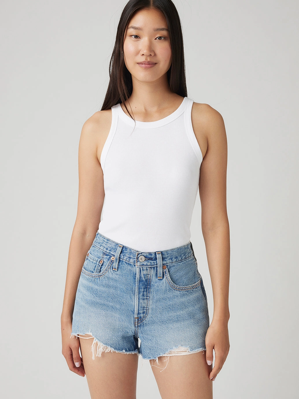 Chill Mood Lightweight Material Women's 501 Mid Rise Blue Straight Fit Shorts