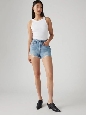 Day Wear Yarn Dyed Pattern Women's 501 Mid Rise Blue Straight Fit Shorts