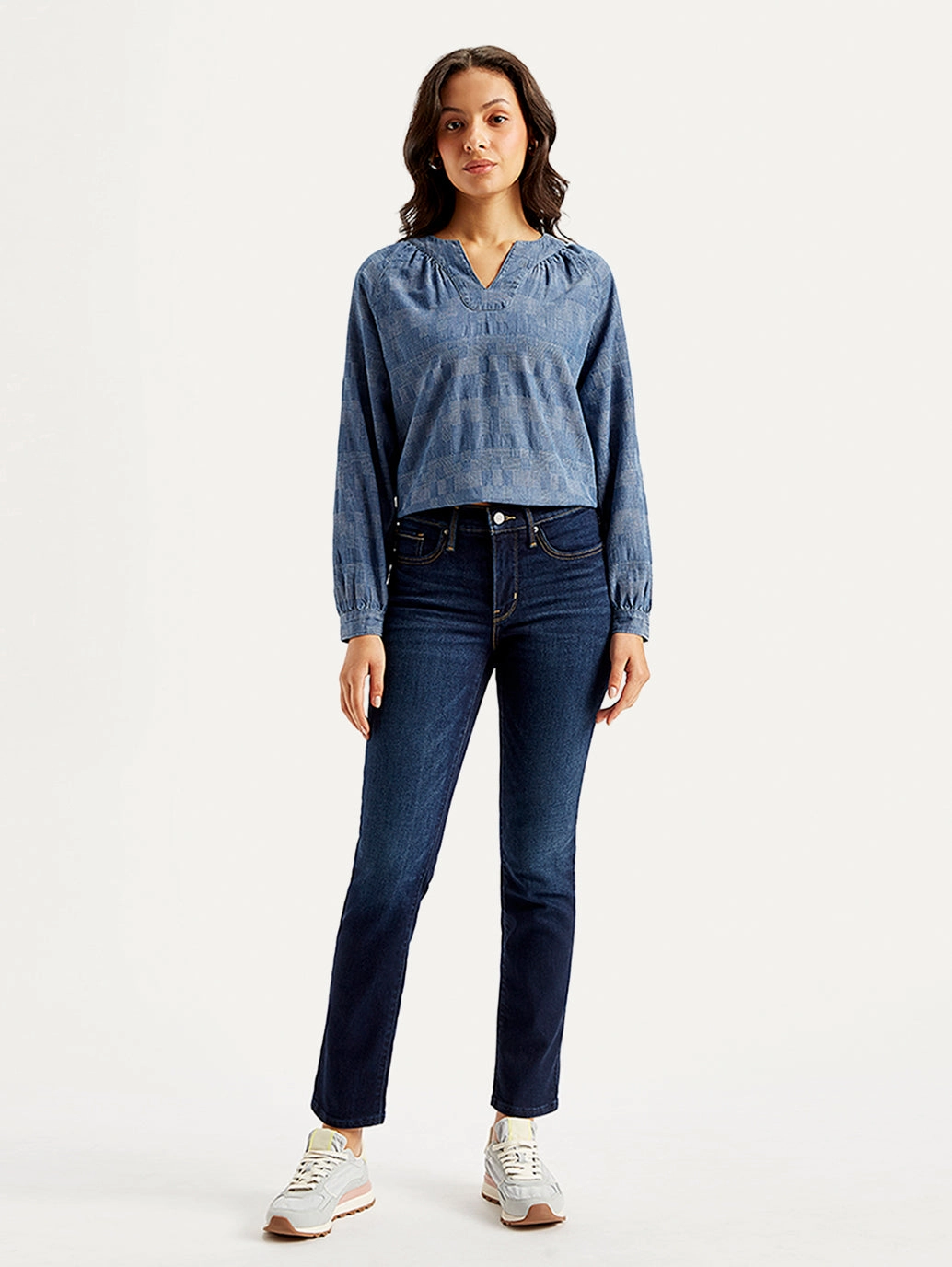 Style Appropriate Daily Function Women's 312 Navy Blue Straight Fit Mid Rise Jeans