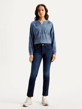 Style Appropriate Daily Function Women's 312 Navy Blue Straight Fit Mid Rise Jeans