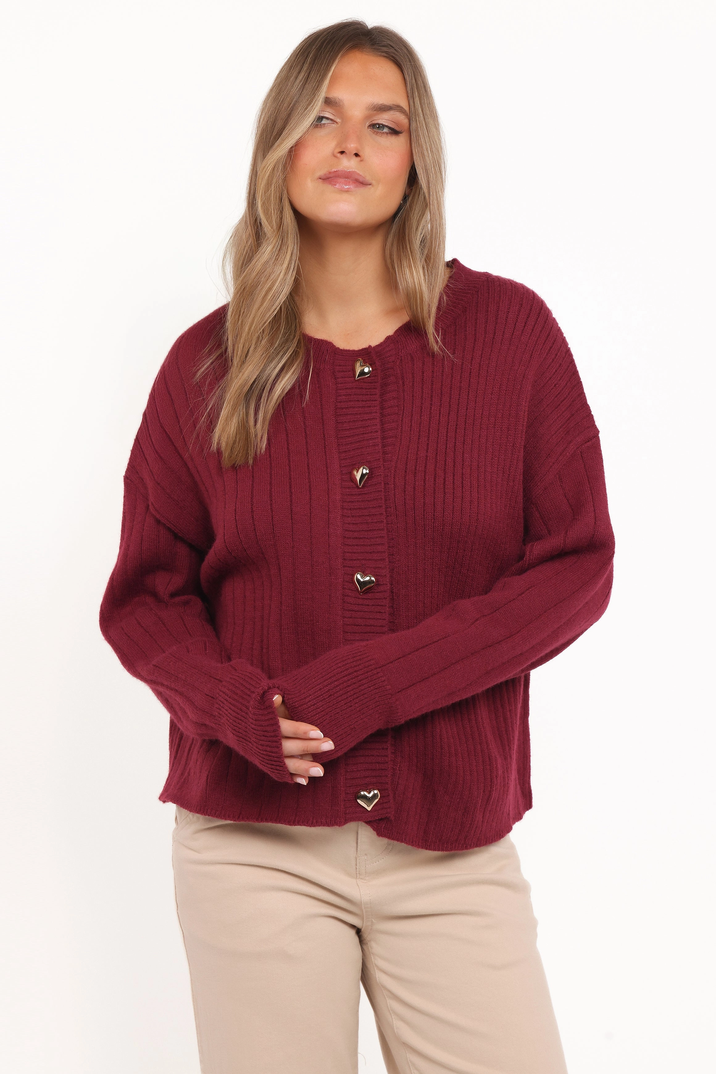 Relax time Loulani Heart Button Cardigan - Cherry