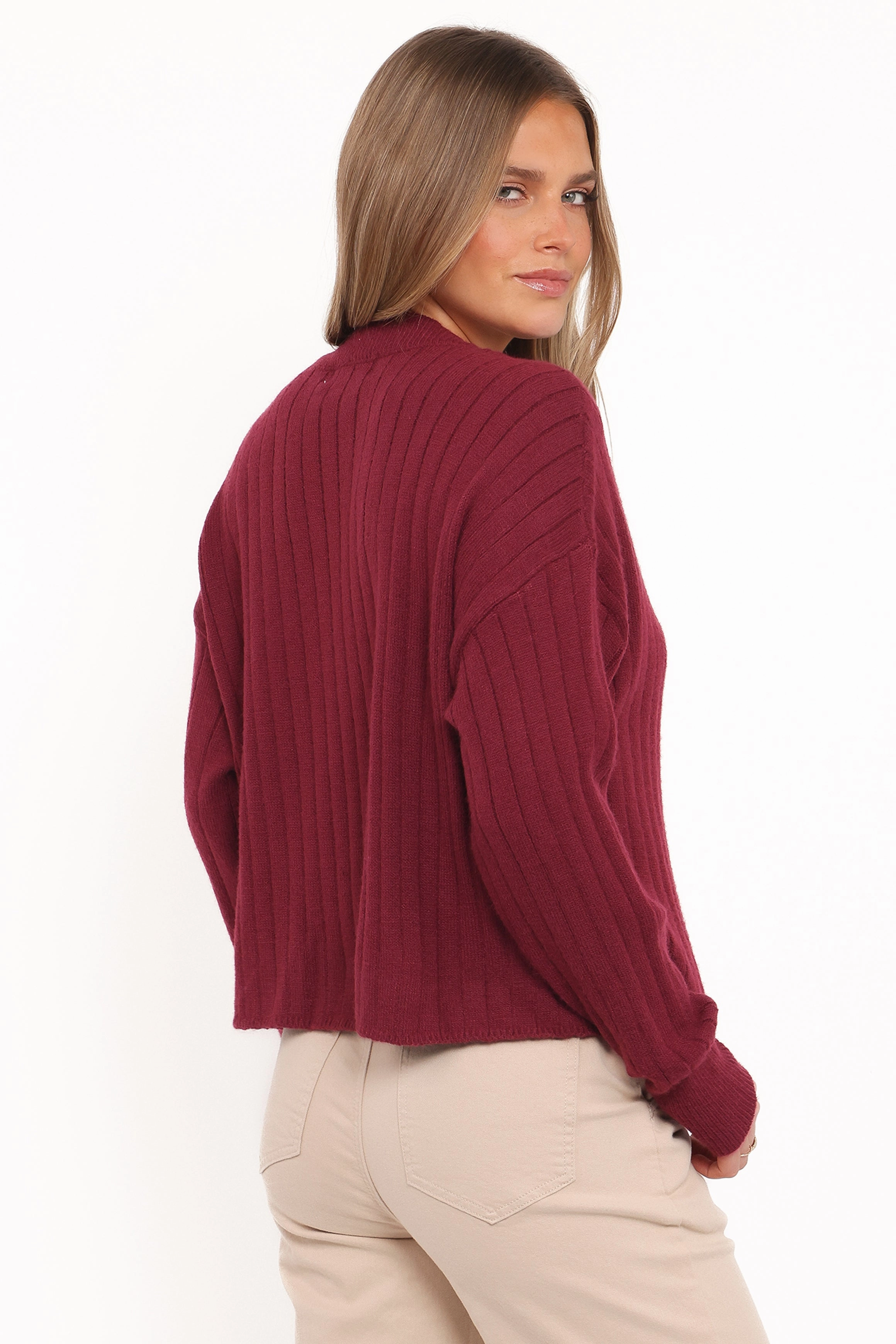 Non Chafing Fabric LowImpact Knitting Loulani Heart Button Cardigan - Cherry