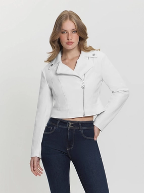White Clemence Faux-Leather Jacket Double layer fabric Everyday Active Style